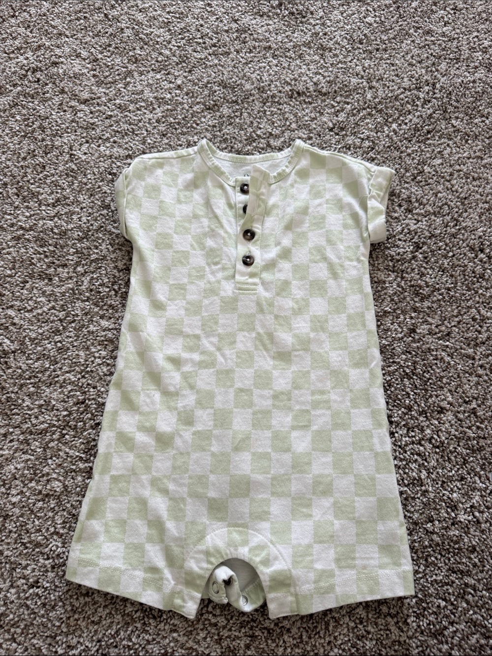 Quince Light Green & White Checkerboard Short Romper
